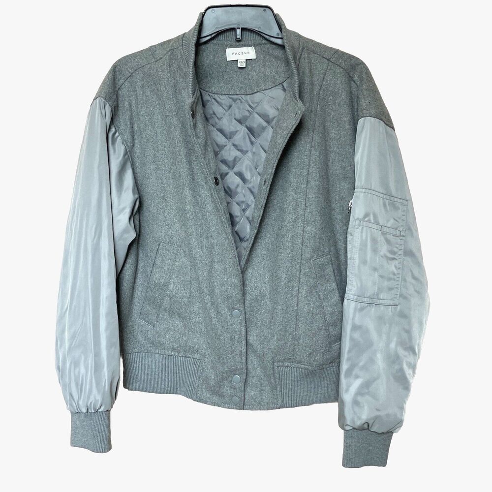 Pacsun Varsity Bomber Jacket Coat Women's Small Gray Oversized Vasity Preppy